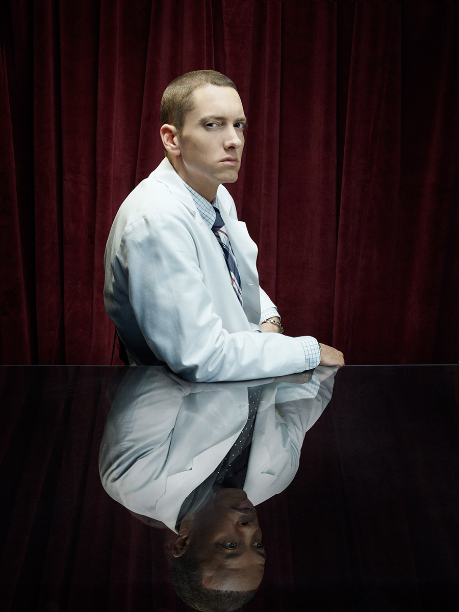 Rappers Eminem and Dr. Dre photographed by Scott Council